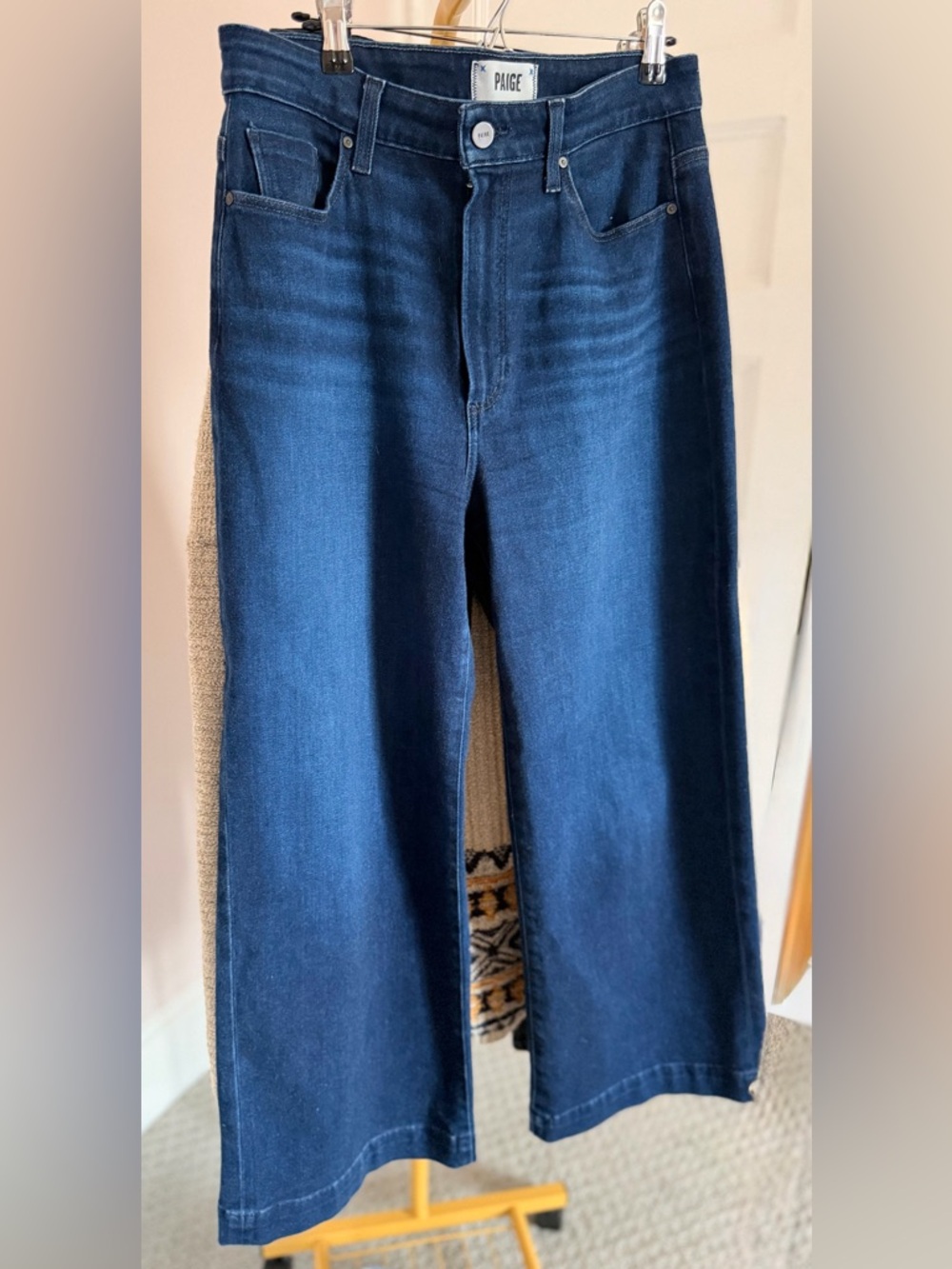 PAIGE Anessa Wide Leg Barrel Jeans Size 30 High Rise Cropped Blue Stretch Denim - Picture 5 of 9
